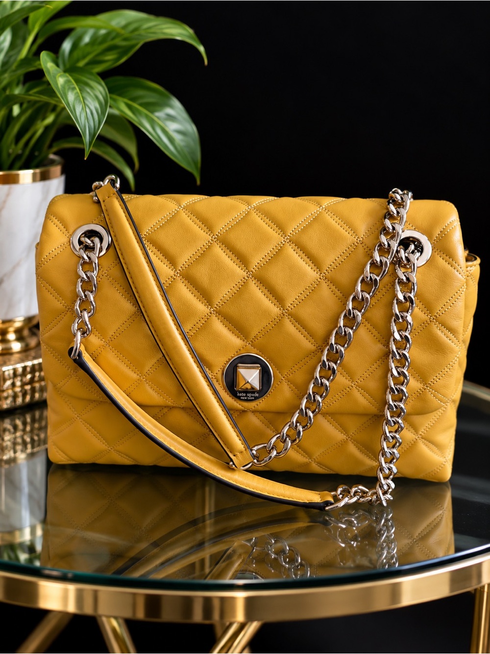 kate spade Quilted Mustard Yellow Chain-Handle Shoulder Bag